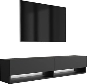 Szafka pod telewizor 170 cm Czarny Mat, LED biały, 170 × 32 × 34 cm