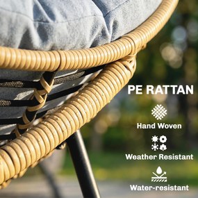 Outsunny Rattanowy Bujany Fotel Ogrodowy z Grubą Poduszką, Krzesło Ogrodowe do 120 kg Indoor Outdoor 87 x 110 x 70 cm Szary | Aosom PL
