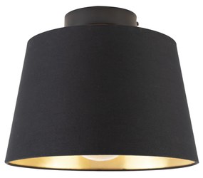 Candeeiro de teto com abajur de algodão preto com dourado 25 cm - Combi Black
