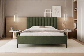 Mona SLIM III w tkaninie VELUTTO, wygodne łóżko tapicerowane - ergonomiczne oparcie 140x200 cm, jasnozielony