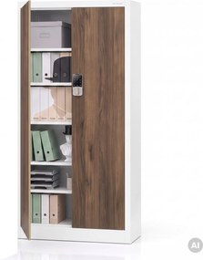 Szafa biurowa metalowa z zamkiem na szyfr biała/orzech, 900x1850x400 mm: DANIEL Eco Design