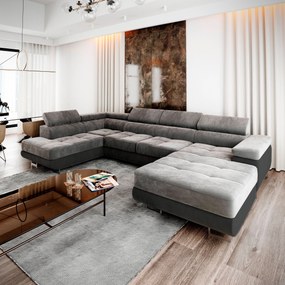 Masseno Narożnik CASONE z funkcją spania i pojemnikiem na pościel, Rozkładana sofa - Jasnoszary, MONOLITH 84 + MONOLITH 95
