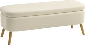 HOMCOM Ławka z miejscem do przechowywania, 65 L, materiał Teddy-Fleece, drewno kauczukowe, 120 x 42 x 45 cm, Beżowy | Aosom PL