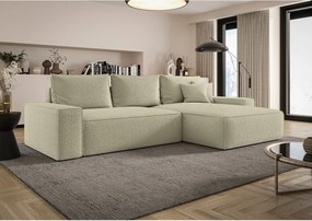 NAROŻNIK MONA z funkcją spania QUELLE 06 Beżowy Prawy Sofa w kształcie L z pojemnikiem na pościel, sofa rozkładana, sofa do salonu