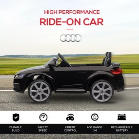 HOMCOM Dziecięcy Samochód Elektryczny, Audi TT RS Roadster, 3 km/h, Pilot, LED, USB, Czarny