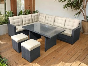 Outlet Narożnik szary technorattan wysoki stół pufy