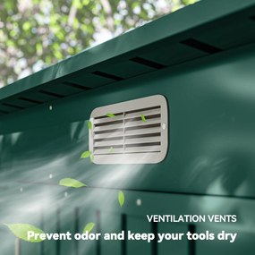 Outsunny Metalowy Schowek Ogrodowy, Schowek na Narzędzia, Podwójne Drzwi, 249S x 121G x 166/183W cm, Zielony