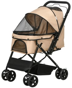 Outsunny Wózek dla Psa Składany 1 Kosz 2 Hamulce Jasnobrązowy | Aosom PL