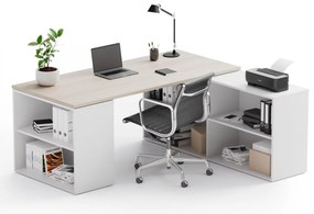 Biurko z przestrzenią do przechowywania BLOCK B01, biały/dąb naturalny