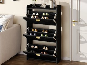 Szafa na buty 70x30x120 cm - 3 drzwi uchylne - 6 przegródek do przechowywania - MDF - Czarny