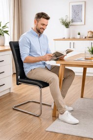 Krzesło Lotus na płozach chromowanych czarna eco skóra – nowoczesne, wygodne