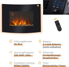 Homcom Kominek Elektryczny Led Ścienny 900/1800 W Czarny