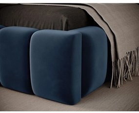 Ciemnoniebieskie tapicerowane łóżko jednoosobowe ze schowkiem ze stelażem 90x200 cm Lamica – ELTAP