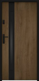 Drzwi wejściowe stalowe pełne i inox wys. 207 x szer. 100 cm - szkło dymione - efekt orzecha i czarny - grubość 55 mm - otwieranie prawostronne - BRAGA