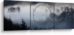 Obraz mgły nad lasem (z zegarem) (90x30 cm)