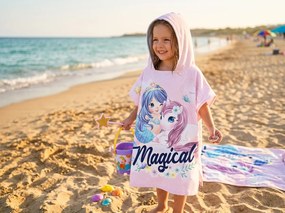 Dzieci poncho MAGICAL różowe 60x120 cm