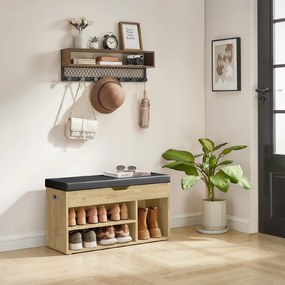 Szafka na buty z ławką i czarnym siedziskiem z eko skóry TAYLOR ARTISAN 80x30x44 cm
