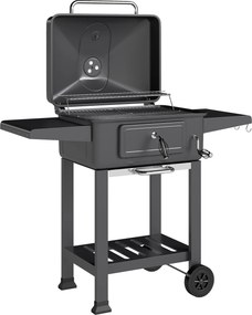Outsunny Grill węglowy BBQ Smoker z pokrywą, termometrem, regulowaną tacą na węgiel, rusztem, bocznym stołem i szufladą na popiół | Aosom PL