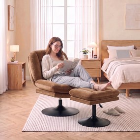 HOMCOM Fotel wypoczynkowy z podnóżkiem, 360° obrotowy, aksamit typu Raindrop, regulowany podnóżek, brązowy | Aosom PL