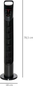 HOMCOM Wieżowy Wentylator, 3 Tryby, Cicha Praca, Timer, Pilot, 18x78,5cm, Czarny