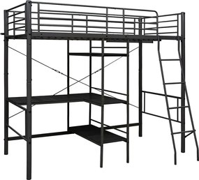 Czarne metalowe łóżko z regałem 90x200 cm H4-K63