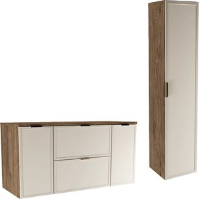 Zestaw do Łazienki 120cm Szafka z Blatem 2D2S Słupek Fronty Ramka Dąb Orzech / Kaszmir Roma