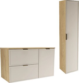 Zestaw do Łazienki 100cm Szafka z Koszem na Pranie Słupek Fronty Ramka Dąb Cremona / Kaszmir Roma