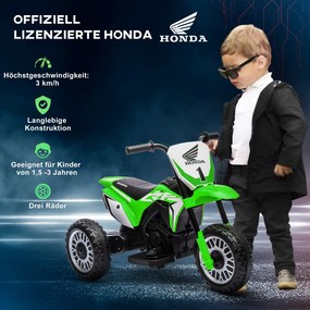 HOMCOM Elektryczny Motocykl dla Dzieci Honda, 3 km/h, Efekty Dźwiękowe, dla Dzieci 18-36 Miesięcy, Zielony