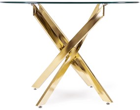 Zestaw Stół Okrągły SALLO 110 cm i 4 Krzesła Tapicerowane Plecione DAN Beżowe Glamour