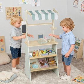 AIYAPLAY Stoisko supermarketowe dla dzieci, kasa do zabawy, 34 akcesoria, MDF, zielony