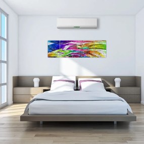 Obraz - Mur z cegły z kolorowymi płomieniami (170x50 cm)