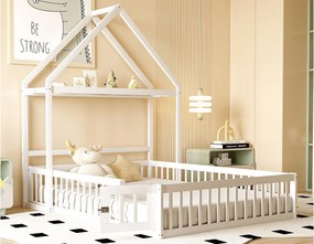 Łóżko dziecięce domek 140x200cm z litego drewna - z wieszakiem na ubrania - Białe