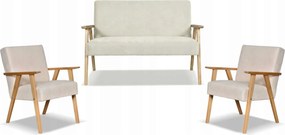 Zestaw mebli PRL retro SOLER sofa fotele Family Meble beżowy welur Hunter
