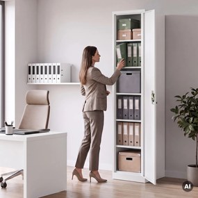 Szafa na akta kartotekowa na klucz wysoka biała, 450x2200x400 mm: ALEX H2200