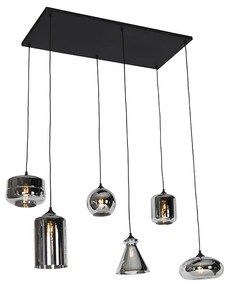Lampa wisząca w stylu art deco czarna z przydymionym szkłem 6-świateł - Wallace ArtDeco Oswietlenie wewnetrzne