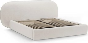 Kremowe tapicerowane łóżko dwuosobowe ze schowkiem ze stelażem 180x200 cm Ovalo – Micadoni