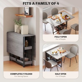 HOMCOM Rozkładany Stół w Stylu Industrialnym, dla do 4 Osób, Otwarte Półki, Elastyczny, Metal, Płyta wiórowa, Szary