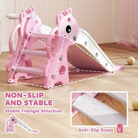 AIYAPLAY 3-w-1 Zjeżdżalnia dla dzieci w kształcie żyrafy, z koszem do koszykówki i piłką, różowa | Aosom PL