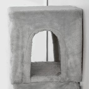 PawHut Ścianka Wspinaczkowa dla Kotów 6-elementowy zestaw z domkiem dla kota, hamakiem, platformą, drapakiem Szary