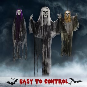HOMCOM Wiszące Duchy-Szkielety, Zestaw 3 szt., Dekoracja na Halloween, Regulowane Ramiona, 150cm