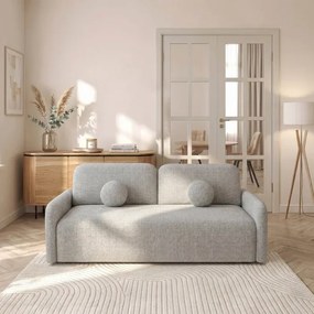 Sofa DUO Rozkładana Dwuosobowa Szara Szenil Japandi