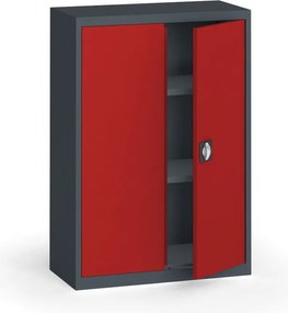 Szafa metalowa, 1150 x 800 x 400 mm, 2 półki, grafitowy/czerwona