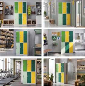 Szafka socjalna ubraniowa BHP szaro-zielono-żółta 6-drzwiowa: IGOR, 900 x 1850 x 450 mm