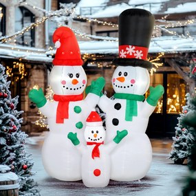 Outsunny Dmuchana dekoracja świąteczna rodziny bałwanków, 1,8 m z oświetleniem LED do wnętrz i na zewnątrz | Aosom PL