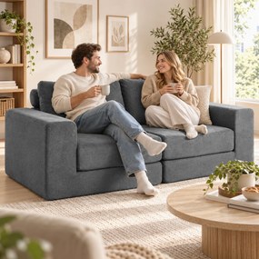 HOMCOM Sofa rozkładana 4-w-1 z funkcją spania, rozkładana, poduszki, 2-osobowa, szara | Aosom PL