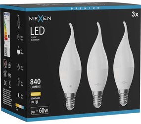 Mexen Nova 3x żarówka LED płomyk E14, C37, 8W, Ciepła - 3000K, 840 lm - L106-E14-0830-01x03