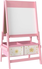 AIYAPLAY Sztaluga 3 w 1 dla dzieci z tablicą kredową, białą tablicą, rolką papieru i 2 koszami, różowa, dla dzieci w wieku 3-8 lat | Aosom PL