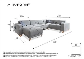 Antracytowy rozkładany/ze schowkiem narożnik (prawostronny/w kształcie litery U) Classy Sophie – Miuform