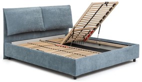 Niebieskie tapicerowane łóżko dwuosobowe ze schowkiem i stelażem 180x200 cm Myra Pillow – Bonami Selection
