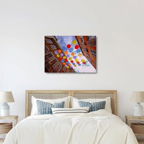 Obraz na szkle kolorowych parasoli (70x50 cm)